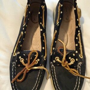 Sperry Women's Black and Gold Loafers